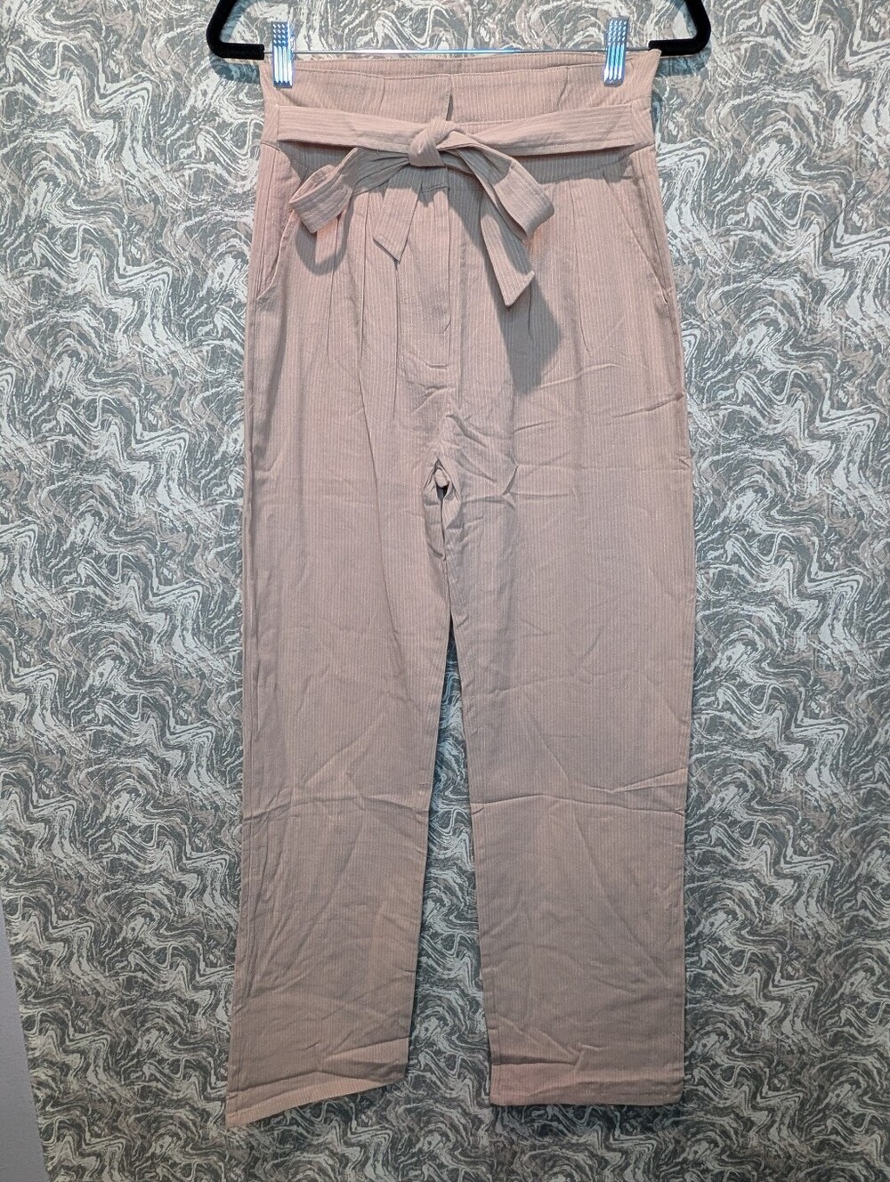 NWT Easel Pinstripe Wide Leg High Rise Pants With Tie Size Small